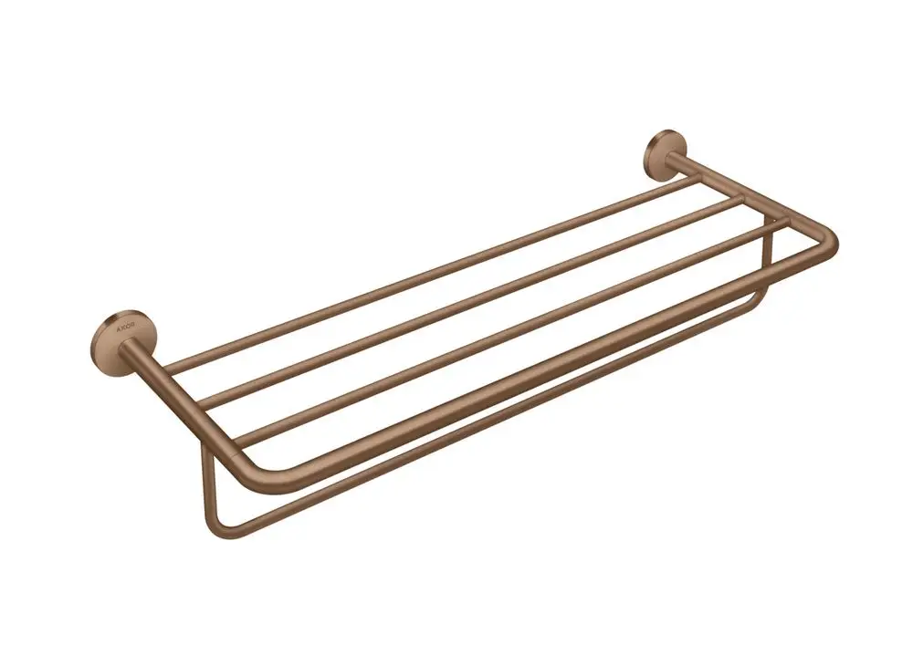 Handtuchablage mit mehreren horizontalen Stangen, in gebürstetem Rotgold, angebracht an zwei Wandhaltern. Das Produkt ist von der Marke AXOR.